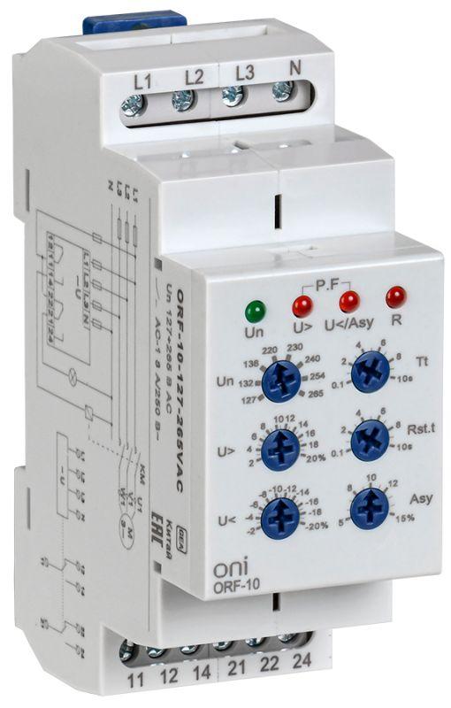 фото Реле фаз orf-10 3ф 2 конт. 127-265в ac с контр. нейтр. oni orf-10-127-265vac