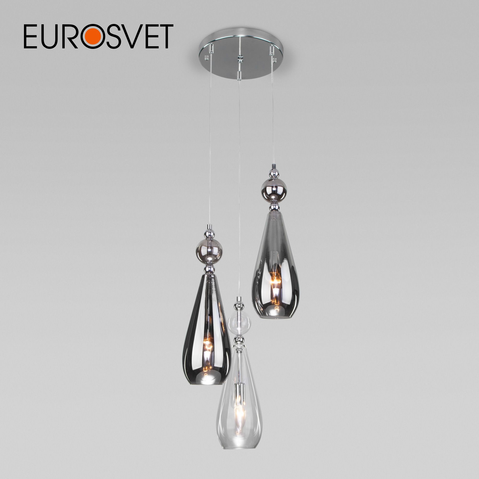 

Подвесная люстра на 3 стеклянных плафона Eurosvet Ilario 50202/3 Е14 хром