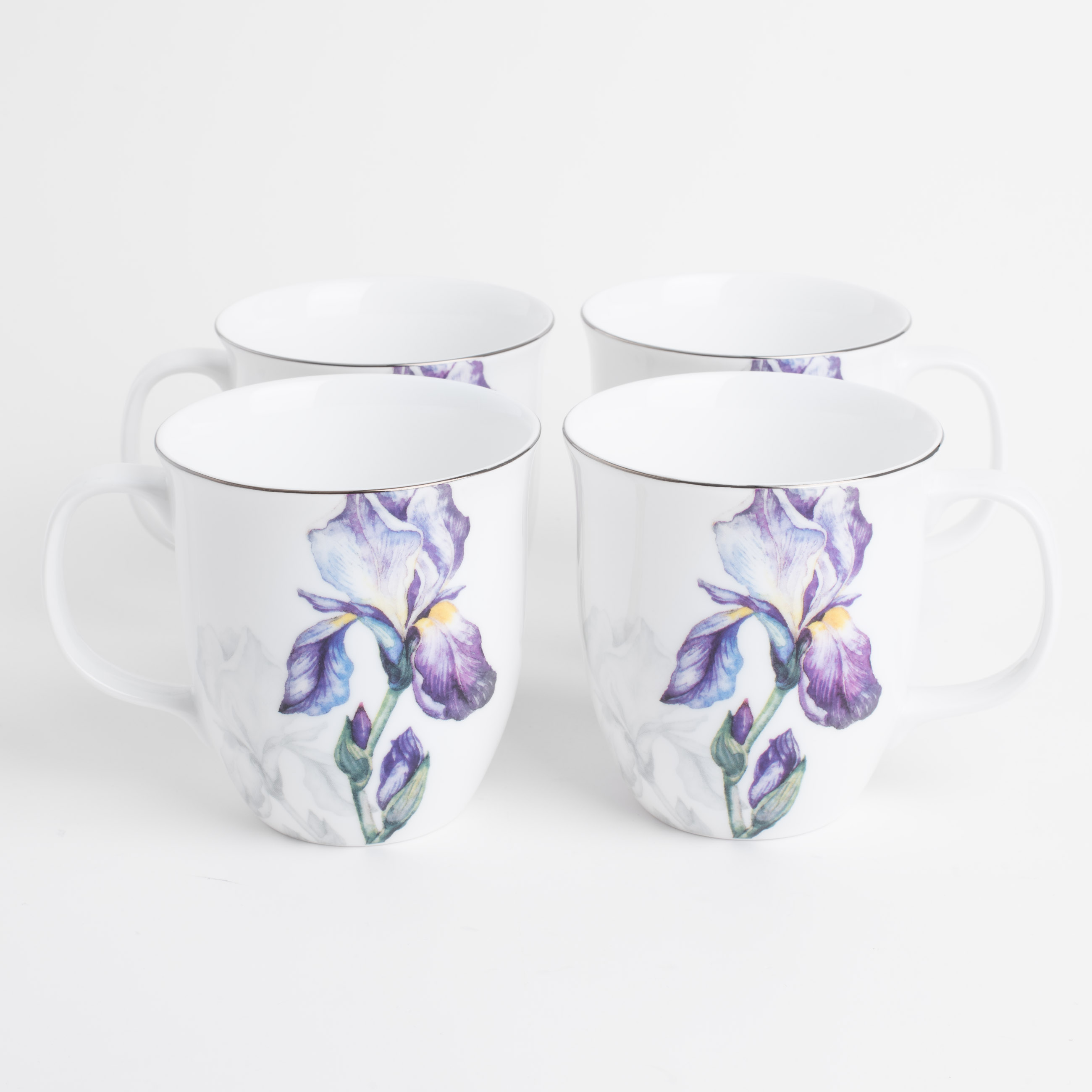 

Кружка, 400 мл, 4 шт, фарфор F, с серебристым кантом, Ирисы, Antarctica Flowers