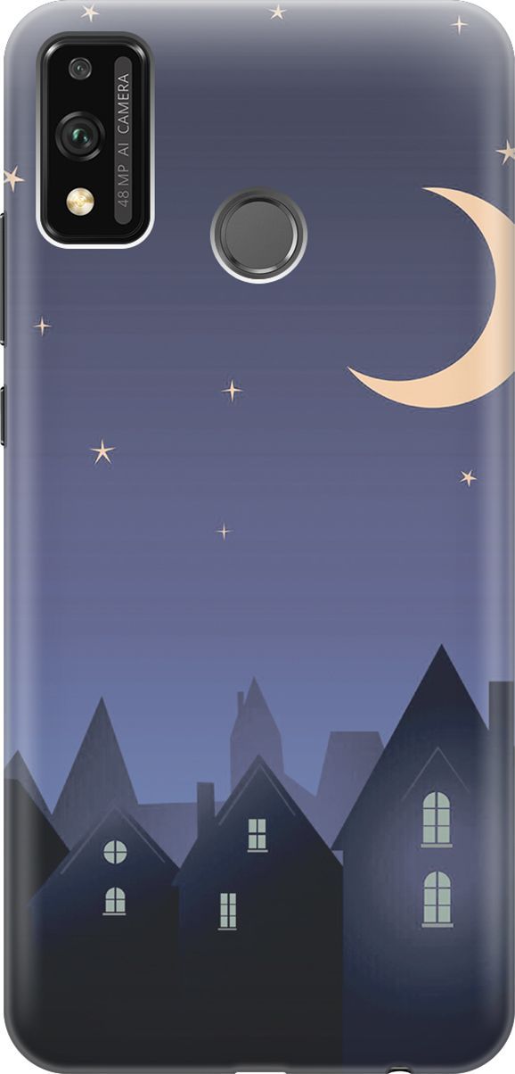 

Силиконовый чехол на Honor 9X Lite с принтом "Месяц над городом", Синий;черный, 6430
