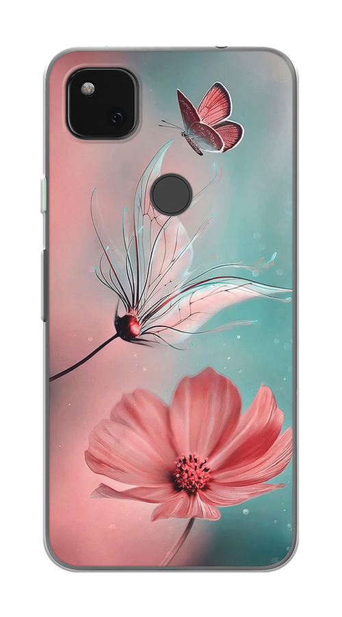 

Чехол на Google Pixel 4A "Бабочка и цветок", Голубой;розовый, 270650-1
