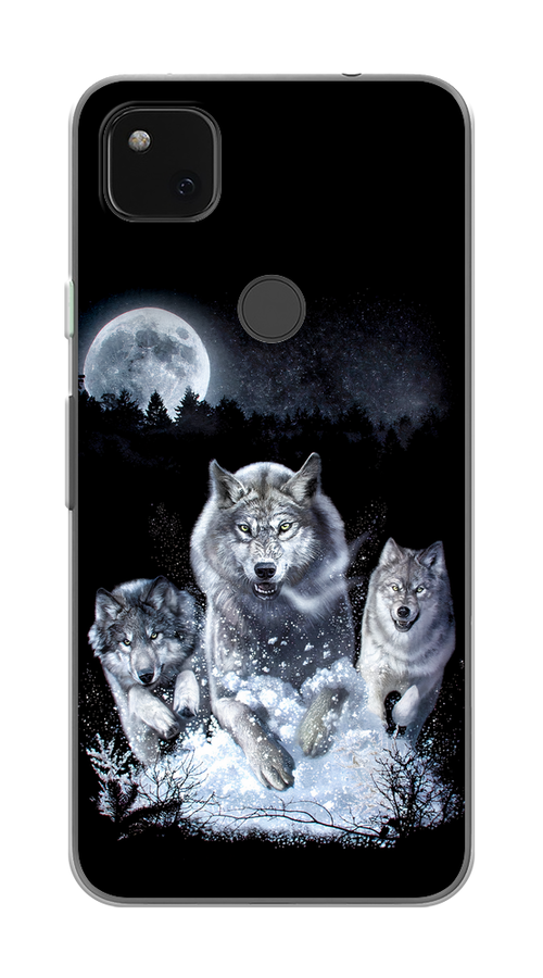 

Чехол на Google Pixel 4A "Стая волков под луной", Черный;белый;серый, 270650-1