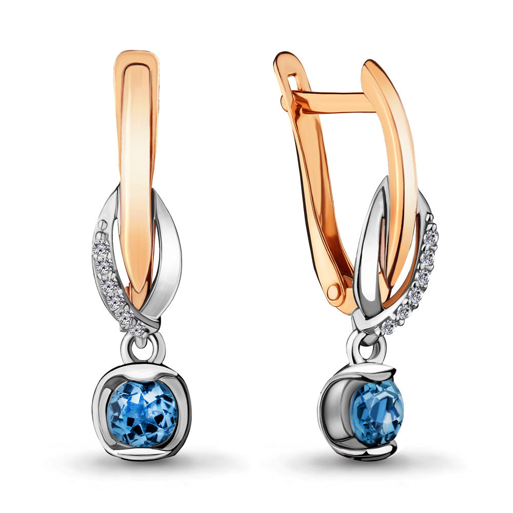 

Серьги из красного золота с топазом\фианитом Aquamarine Aquamarine 4715205А_585_кз, 4715205А_585_кз