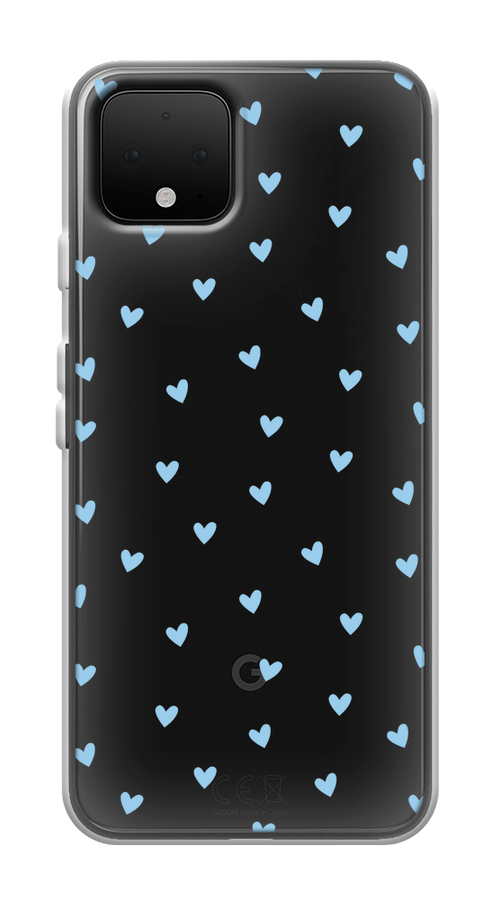 

Чехол на Google Pixel 4 "Голубые сердечки паттерн", Голубой;прозрачный, 270250-1
