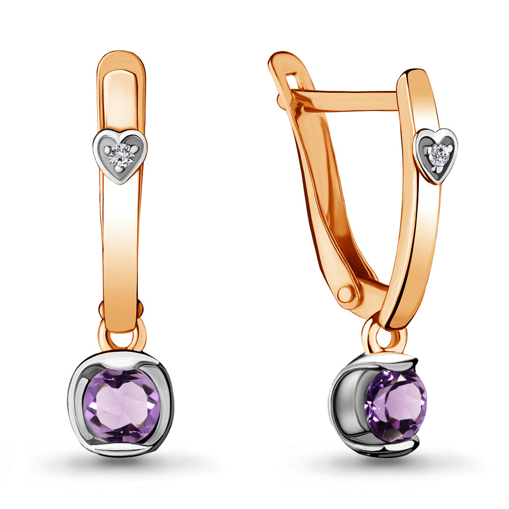 

Серьги из серебра с аметистом\фианитом Aquamarine Aquamarine 4715104А_925_з, 4715104А_925_з