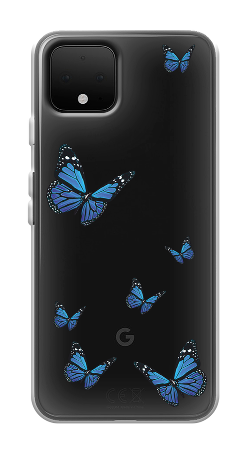 

Чехол на Google Pixel 4 "Blue butterflies", Синий;черный, 270250-1