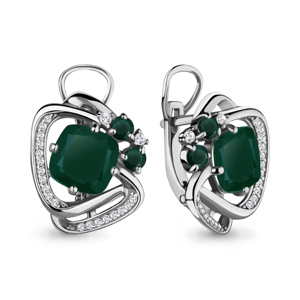 

Серьги из серебра с агатом\фианитом Aquamarine Aquamarine 4709109А_925_р, 4709109А_925_р