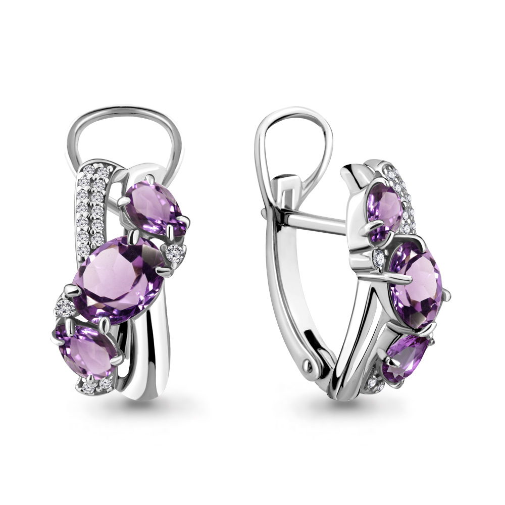 

Серьги из серебра с аметистом\фианитом Aquamarine Aquamarine 4708204А_925_р, 4708204А_925_р