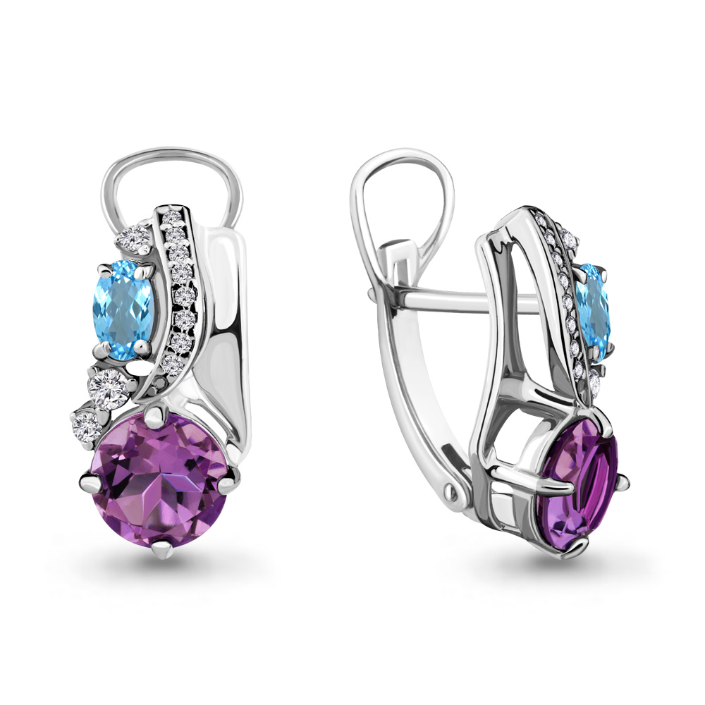 

Серьги из серебра с аметистом\топазом\фианитом Aquamarine Aquamarine 4708130А_925_р, 4708130А_925_р