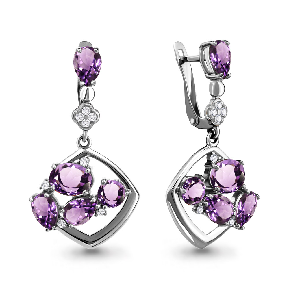 

Серьги из серебра с аметистом\фианитом Aquamarine Aquamarine 4706904А_925_р, 4706904А_925_р