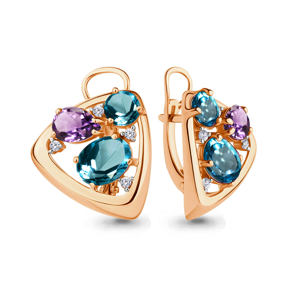 

Серьги из серебра с аметистом\топазом\фианитом Aquamarine Aquamarine 4706732А_925_з, 4706732А_925_з