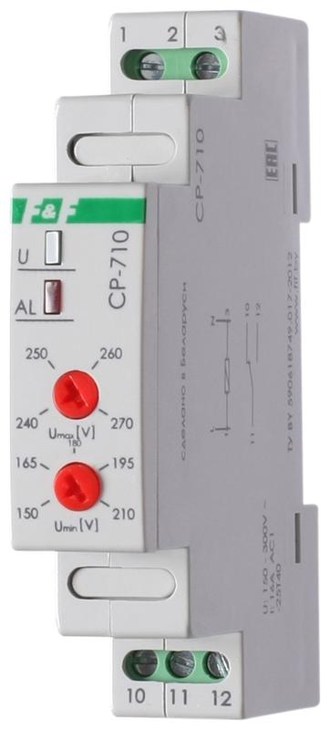 Реле напряжения CP-710 (однофазн.; монтаж на DIN-рейке; 230В 16А 1P IP20) F&F EA04.009.001