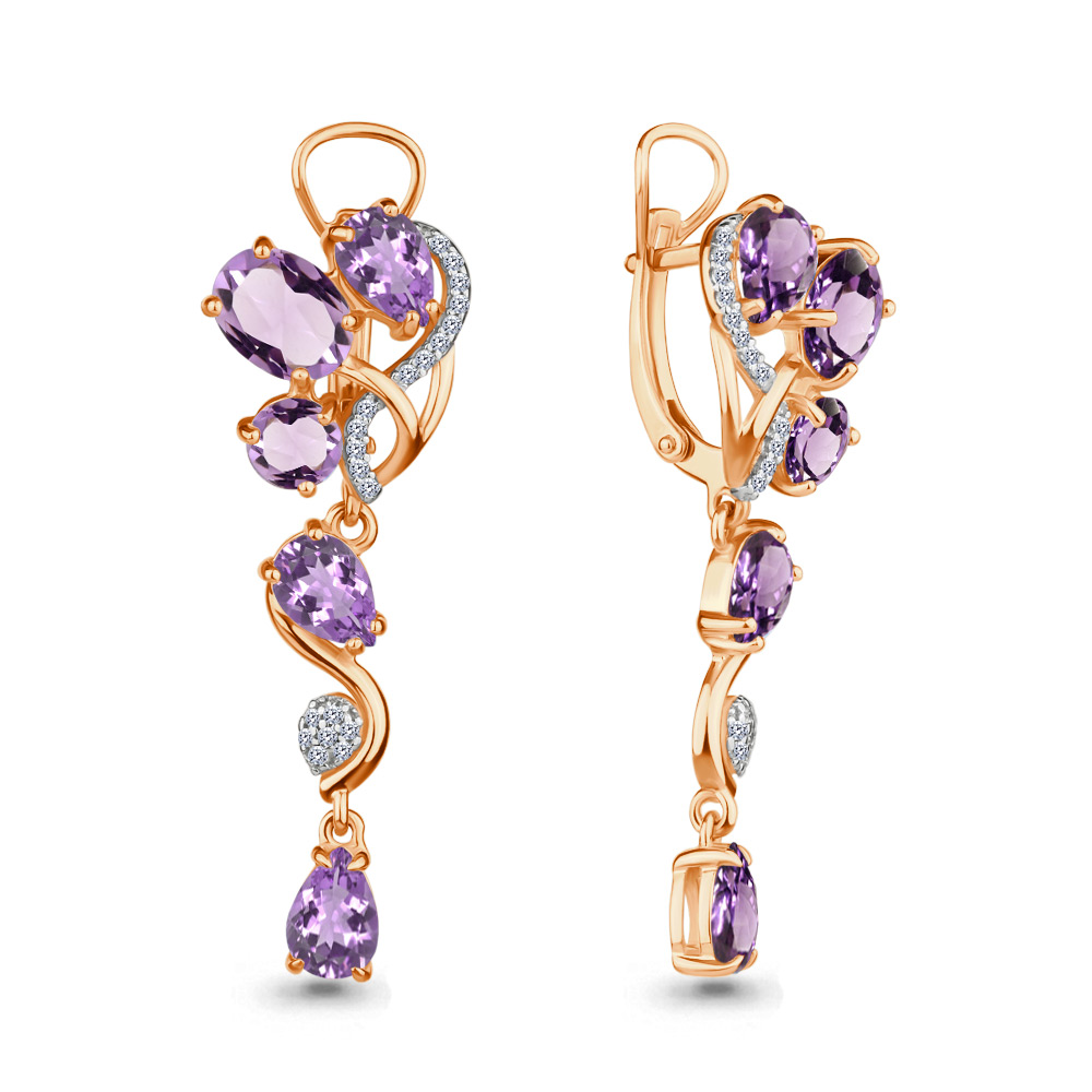 

Серьги из серебра с аметистом\фианитом Aquamarine Aquamarine 4706204А_925_з, 4706204А_925_з