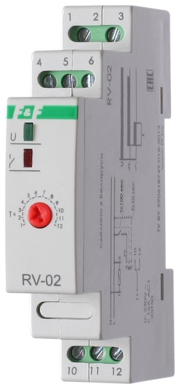 Реле времени RV-02 16А 1..120с 230В 1 перекл. IP20 задержка выключ. F&F EA02.001.008