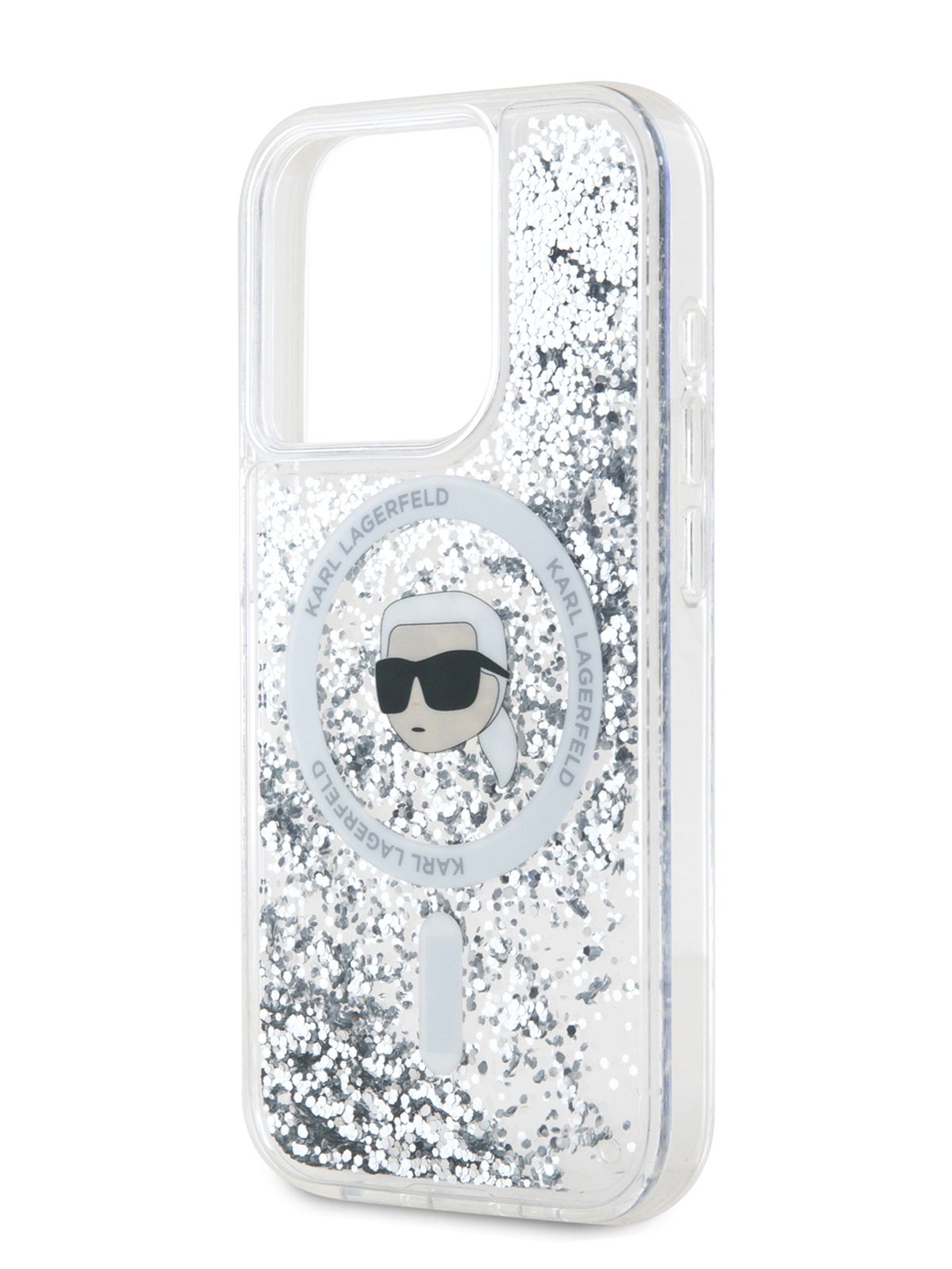 Чехол Karl Lagerfeld для iPhone 15 Pro Liquid Glitter с MagSafe и Soft touch, прозрачный