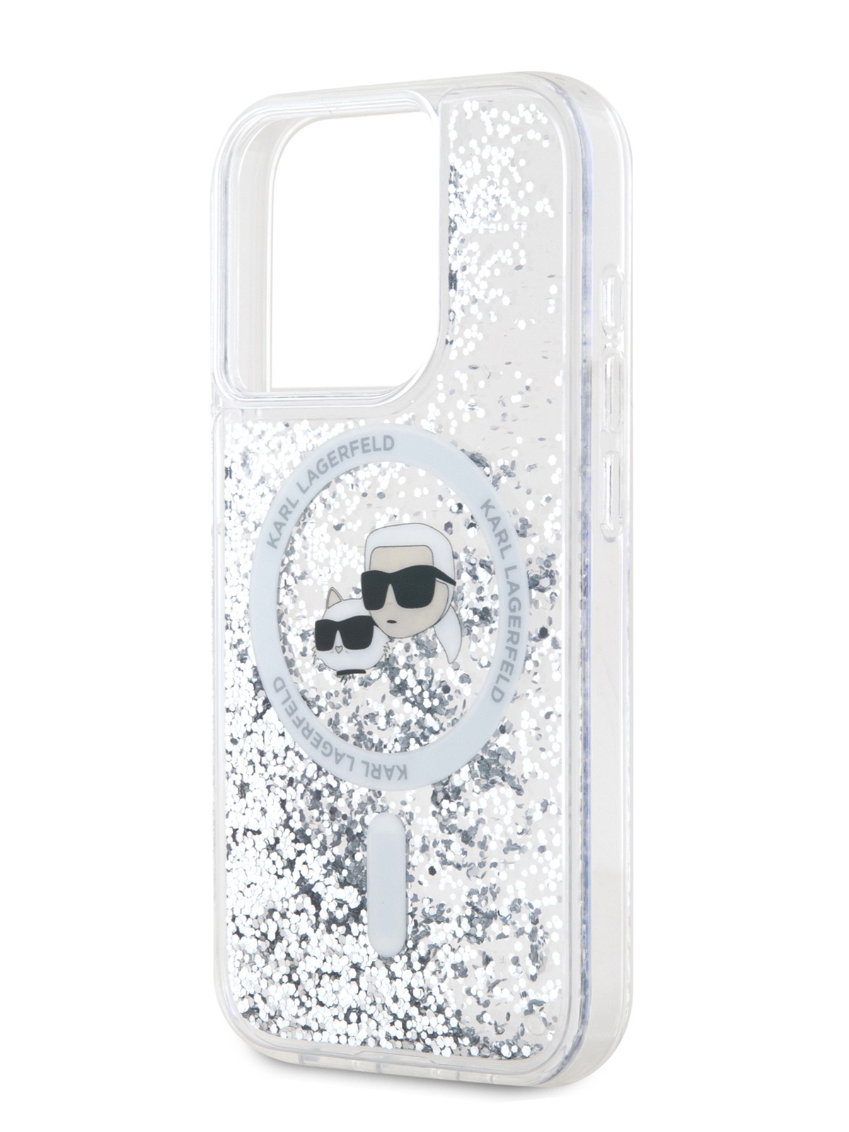 Чехол Karl Lagerfeld для iPhone 15 Pro Liquid Glitter Soft touch с MagSafe, прозрачный