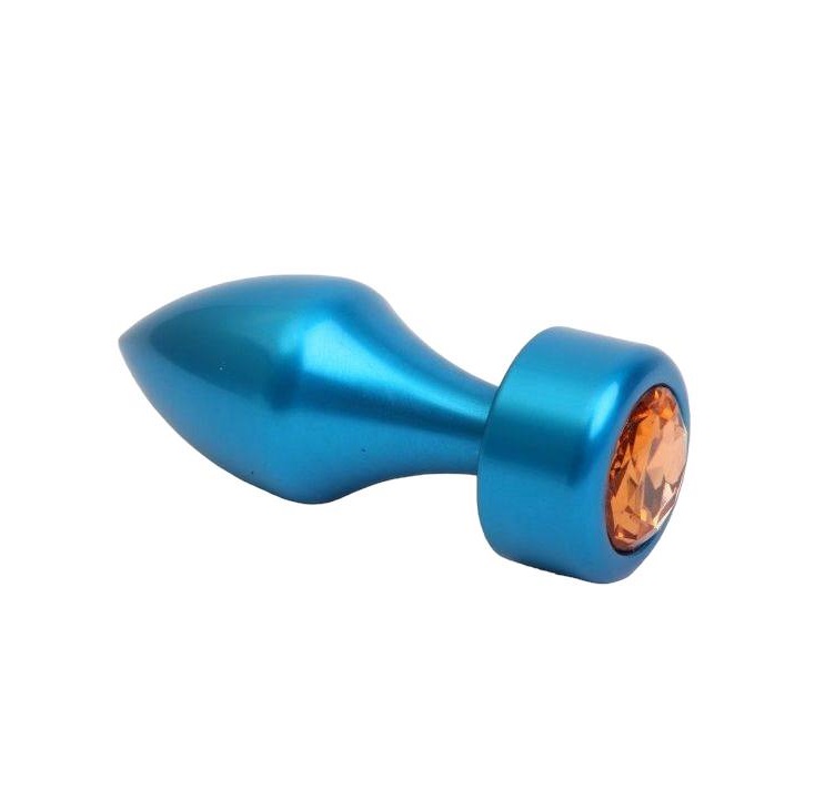 Синяя анальная пробка с жёлтым стразом 7,8 см