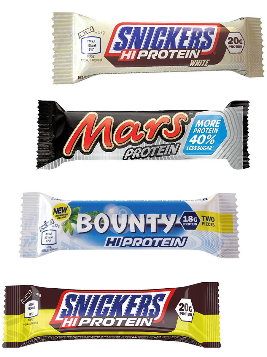 фото Ассорти протеиновых батончиков hi protein bar 4шт (mars, bounty, snickers, snickers white)