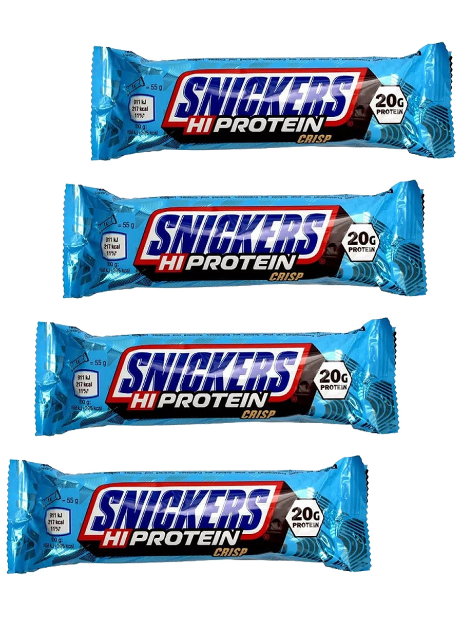 фото Snickers протеиновый батончик crips hi protein bar 57г х 4шт /20г белка/