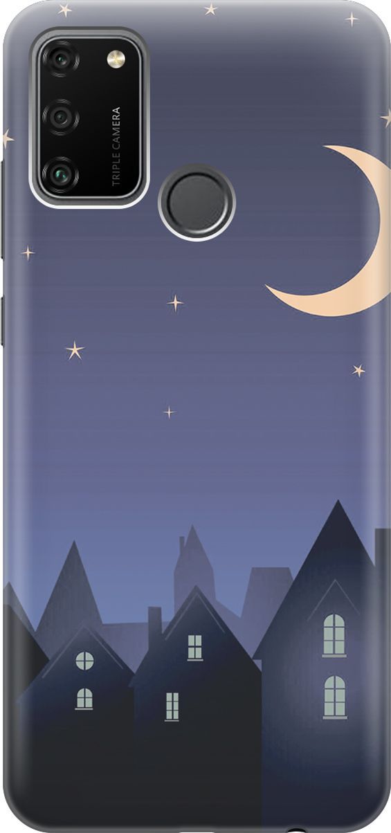 

Силиконовый чехол на Honor 9A с принтом "Месяц над городом", Синий;черный, 6410