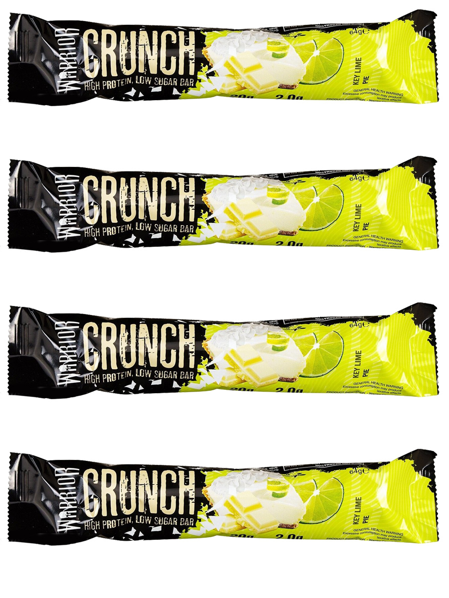 фото Warrior протеиновый батончик crunch high protein bar 64г х 4шт (лимонный пай) 20г белка