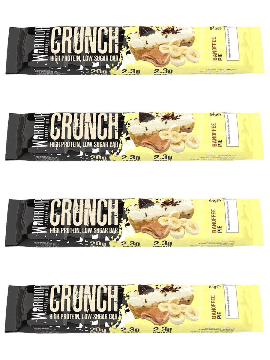 фото Warrior протеиновый батончик crunch high protein bar 64г х 4шт (банановый пай) 20г белка