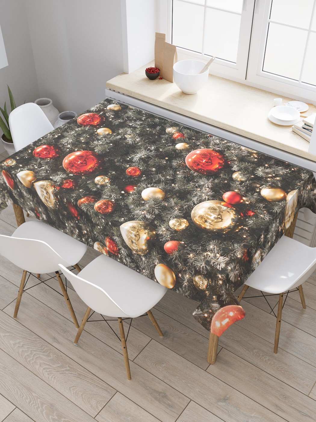 

Скатерть прямоугольная JoyArty "Ель в украшениях" из сатена, 120x145 см, Фиолетовый, Ель в украшениях