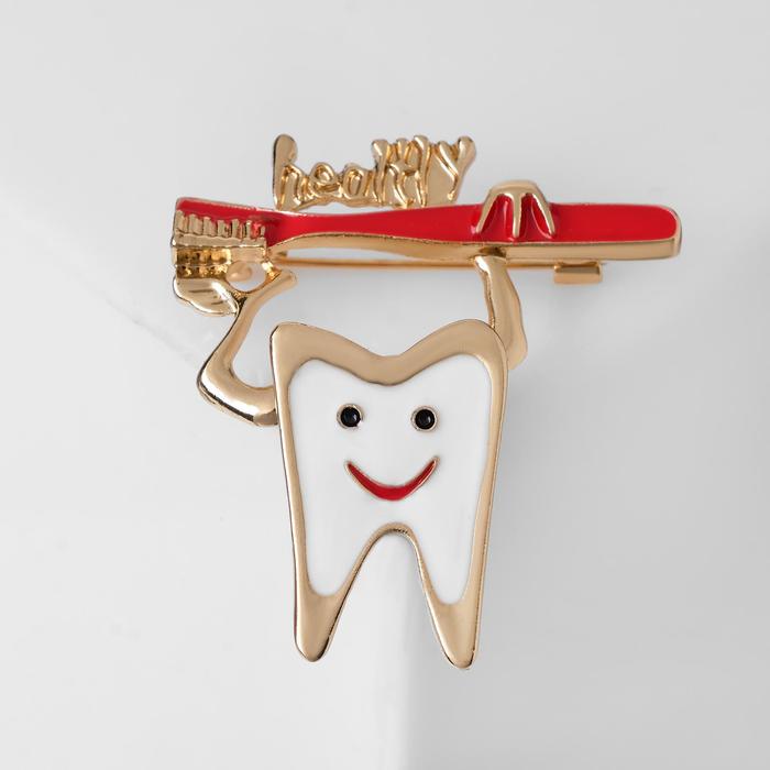 фото Брошь из бижутерного сплава с эмалью queen fair зуб со щёткой