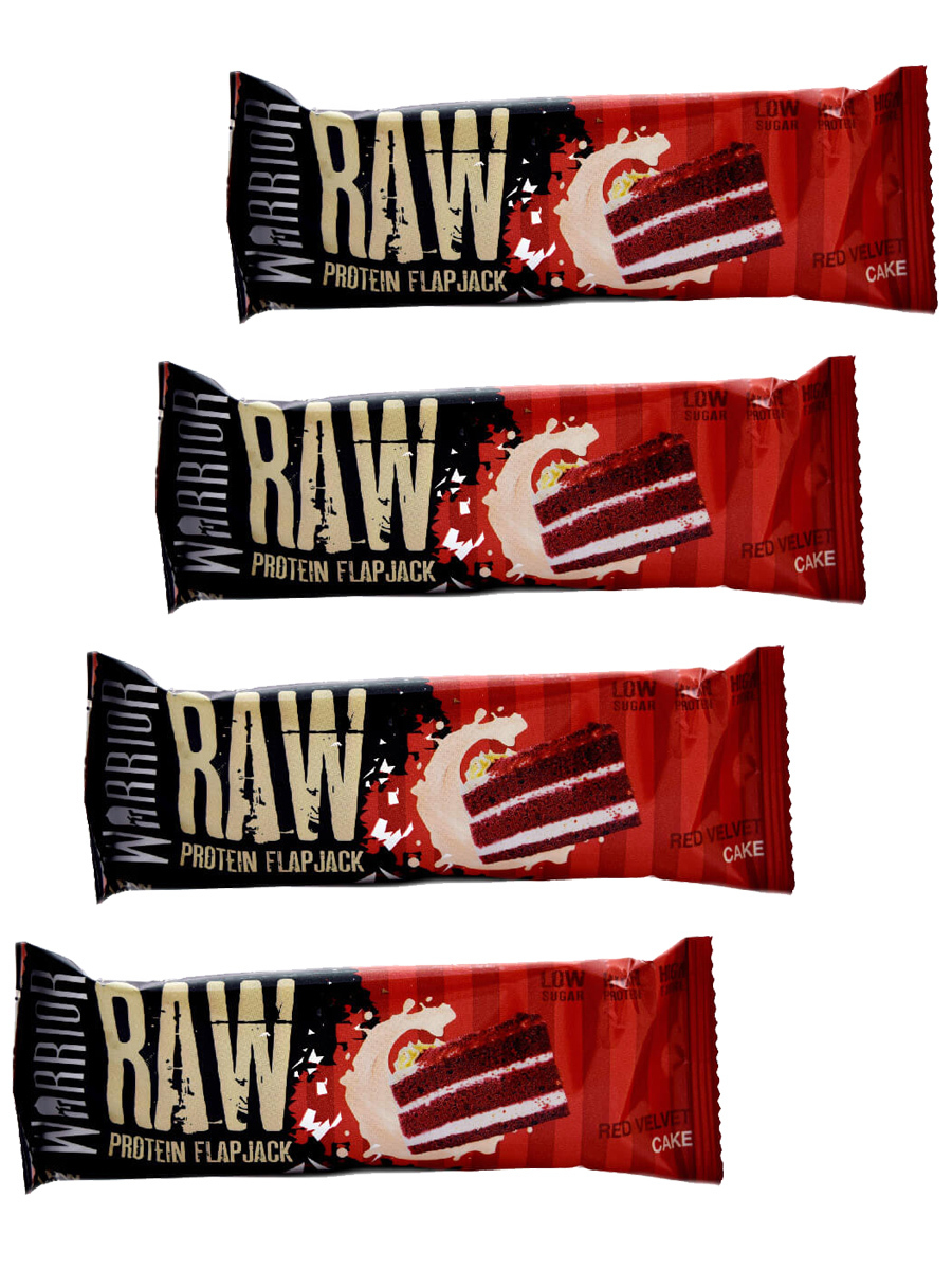 фото Warrior протеиновый батончик raw protein flapjack 4х75г (торт красный бархат) 20г белка