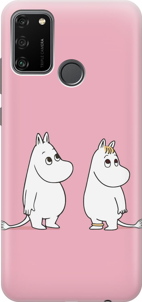 

Силиконовый чехол на Honor 9A с принтом "Муми-тролли на розовом", Белый;розовый, 6408