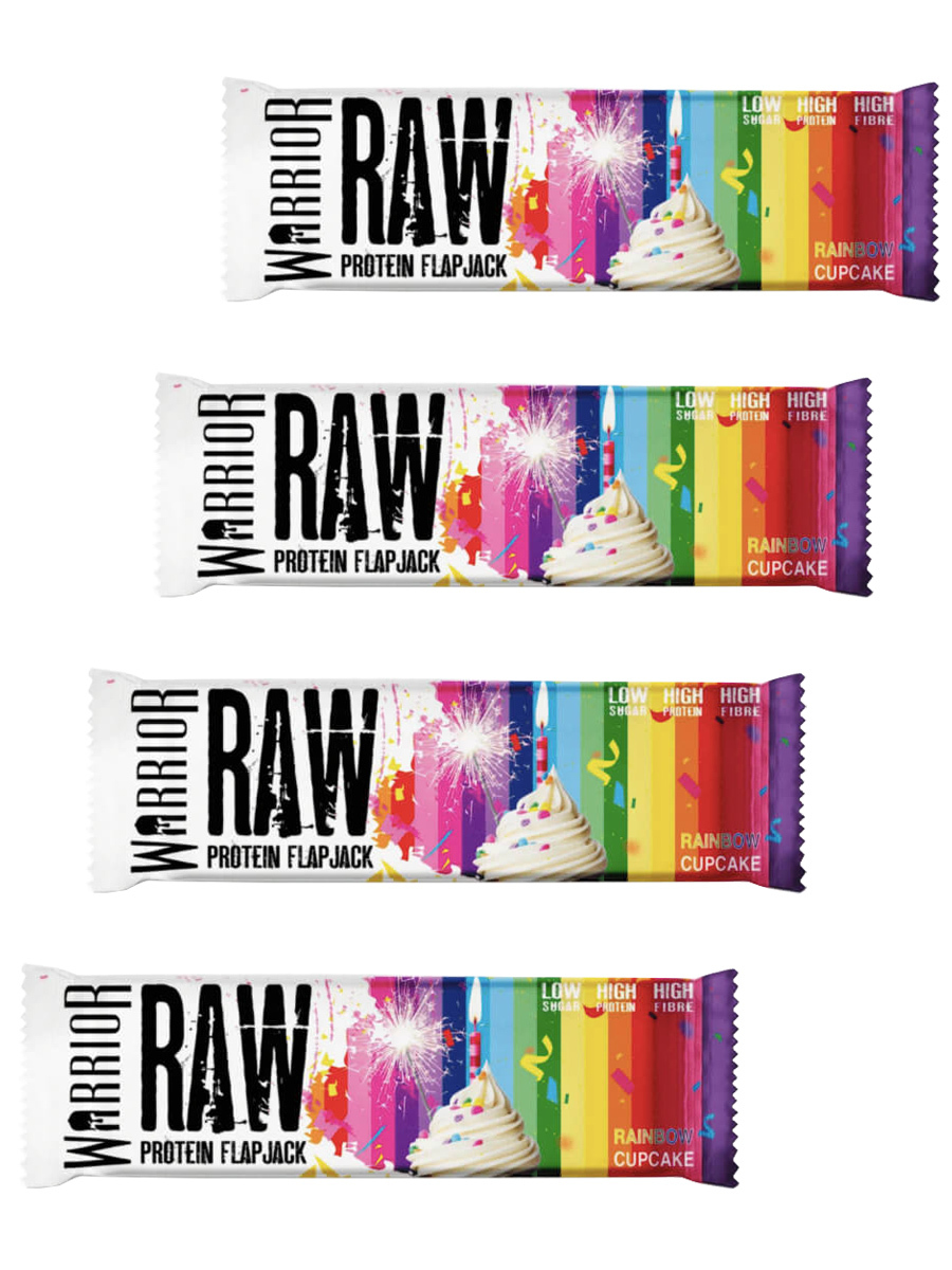 фото Warrior протеиновый батончик raw protein flapjack 4х75г (радужный маффин) 20г белка