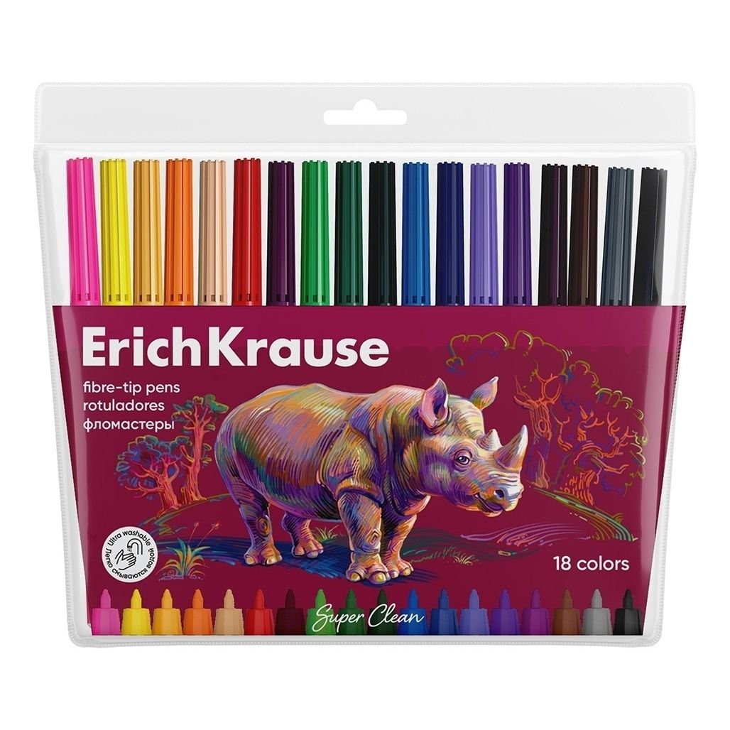 Фломастеры ErichKrause Safari Ultra Washable 18 цветов 1-2 мм