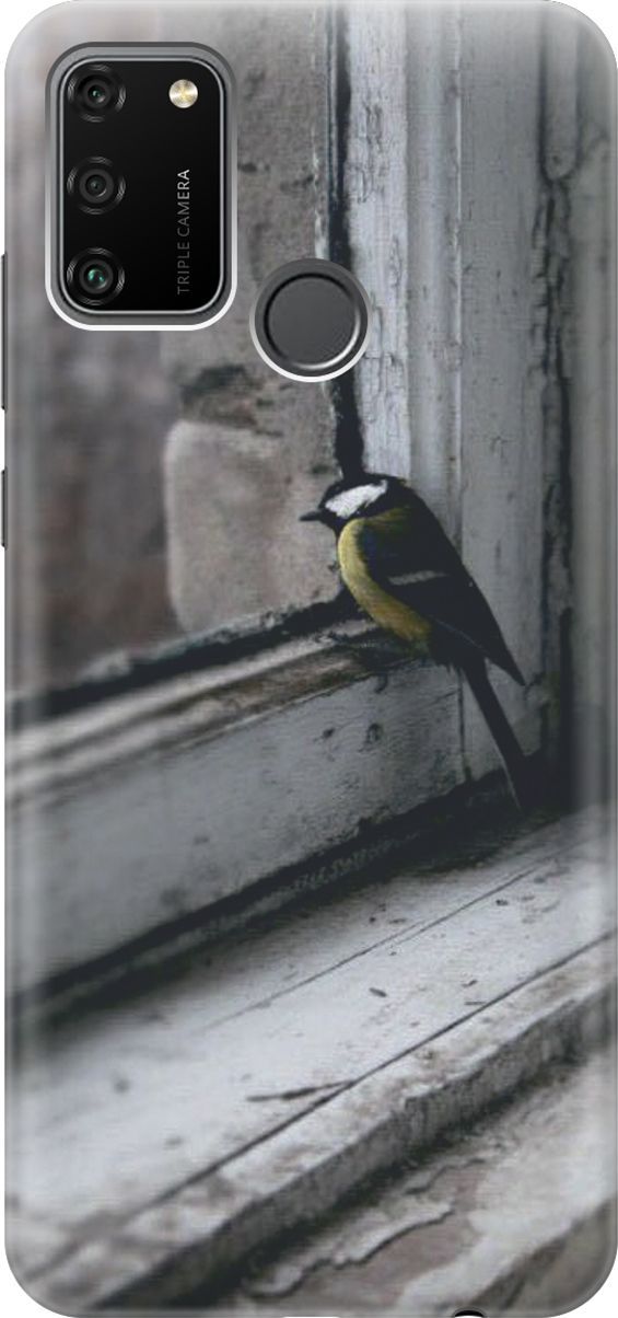 

Силиконовый чехол на Honor 9A с принтом "Птичка на окне", Белый;серый, 6407