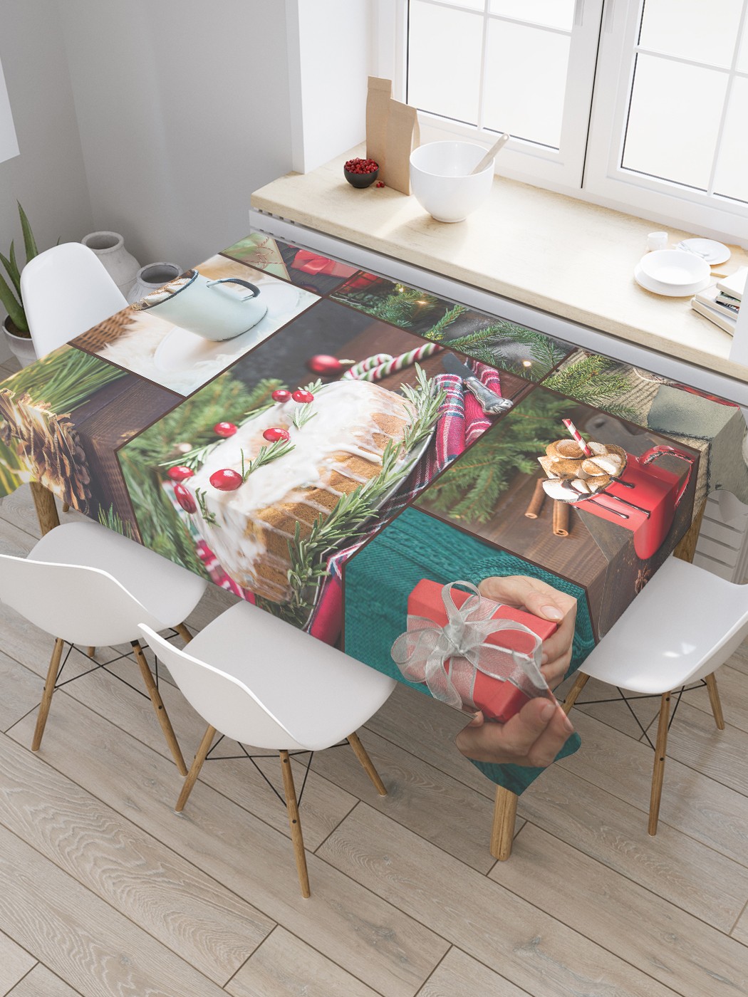 

Скатерть прямоугольная JoyArty "Праздничный коллаж" из сатена, 120x145 см, Бежевый, Праздничный коллаж