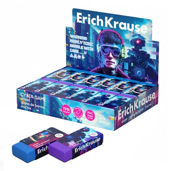 Ластик классический ErichKrause Cyber game термопластичная резина 51 х 21 х 11 мм