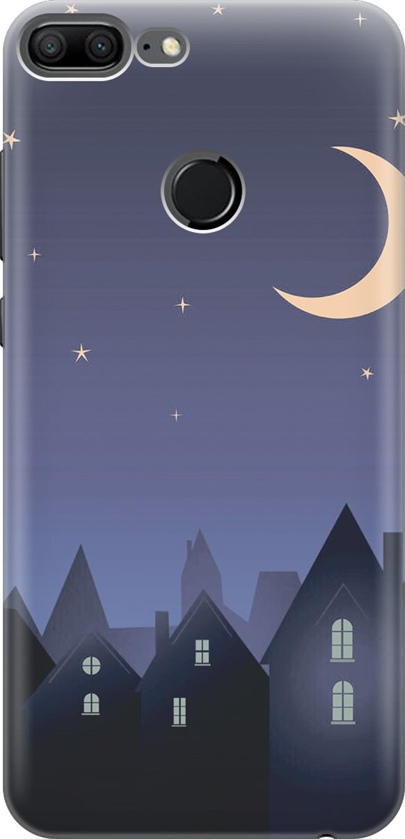 

Силиконовый чехол на Honor 9 Lite с принтом "Месяц над городом", Синий;черный, 6405