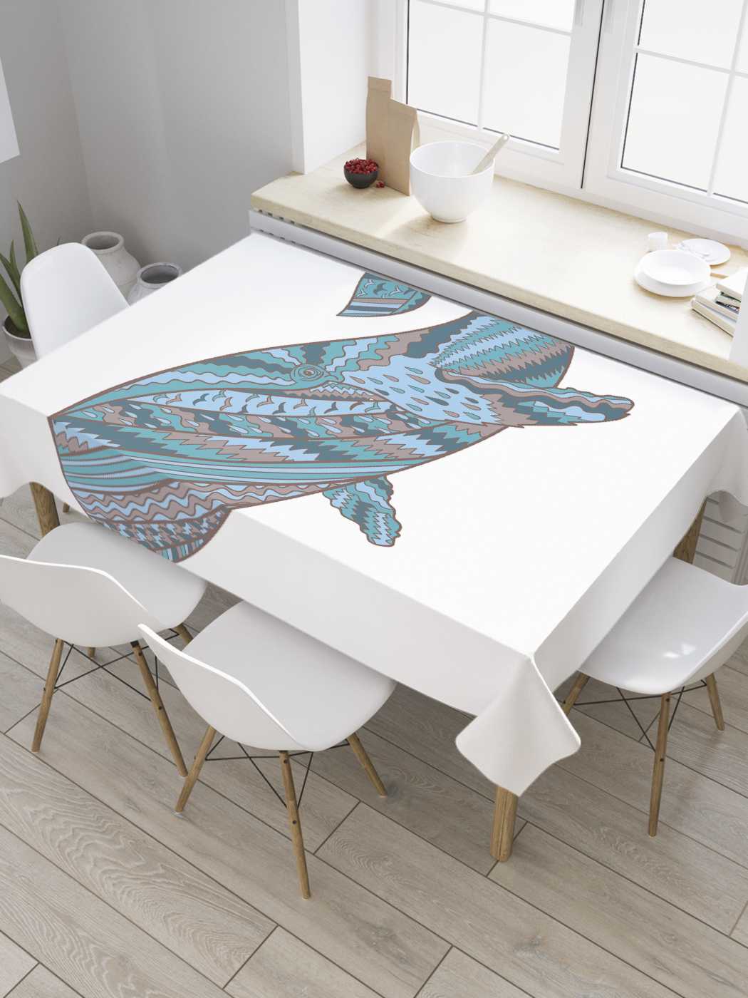 

Скатерть прямоугольная JoyArty "Цветной кит" из сатена, 120x145 см, Голубой, Цветной кит