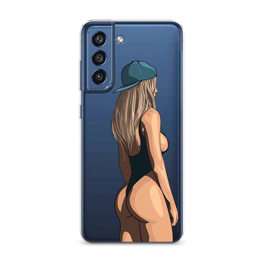 

Чехол на Samsung Galaxy S21 FE 5G "Девушка в черном купальнике", Зеленый;бежевый;черный, 2103050-6