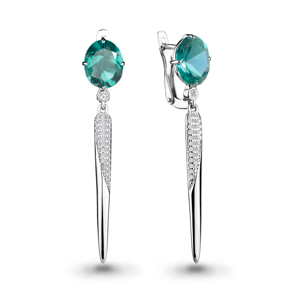 

Серьги из серебра с фианитом Aquamarine Aquamarine 4702488А_925_р, 4702488А_925_р