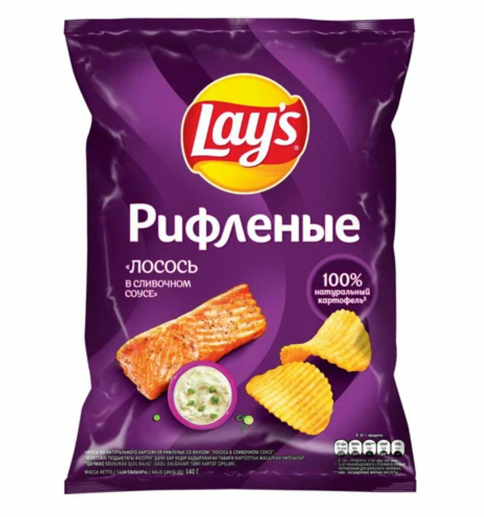 

Картофельные чипсы Lays рифленые "Лосось в сливочном соусе" 140 гр. 10 шт. Лейс, Laysлосось