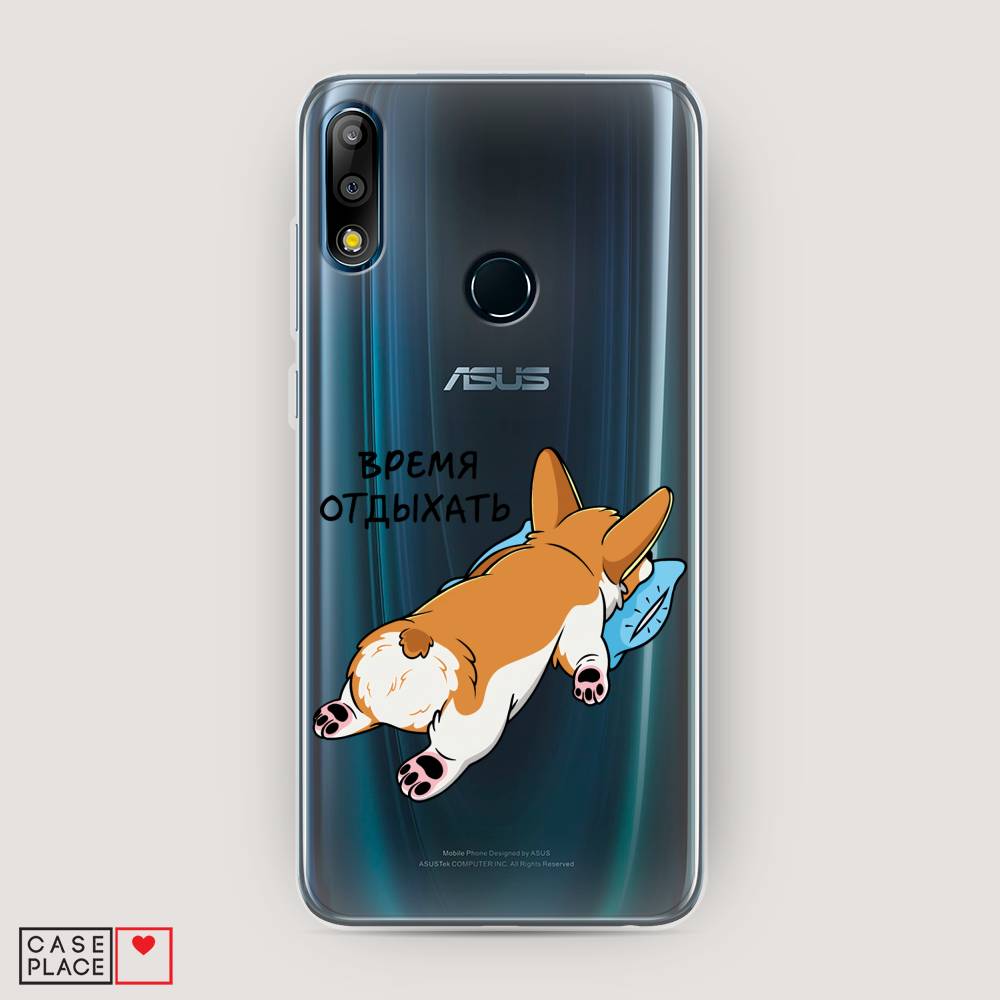 

Чехол на Asus Zenfone Max Pro (M2) ZB631KL "Корги отдыхает", Черный;коричневый;голубой, 43850-1