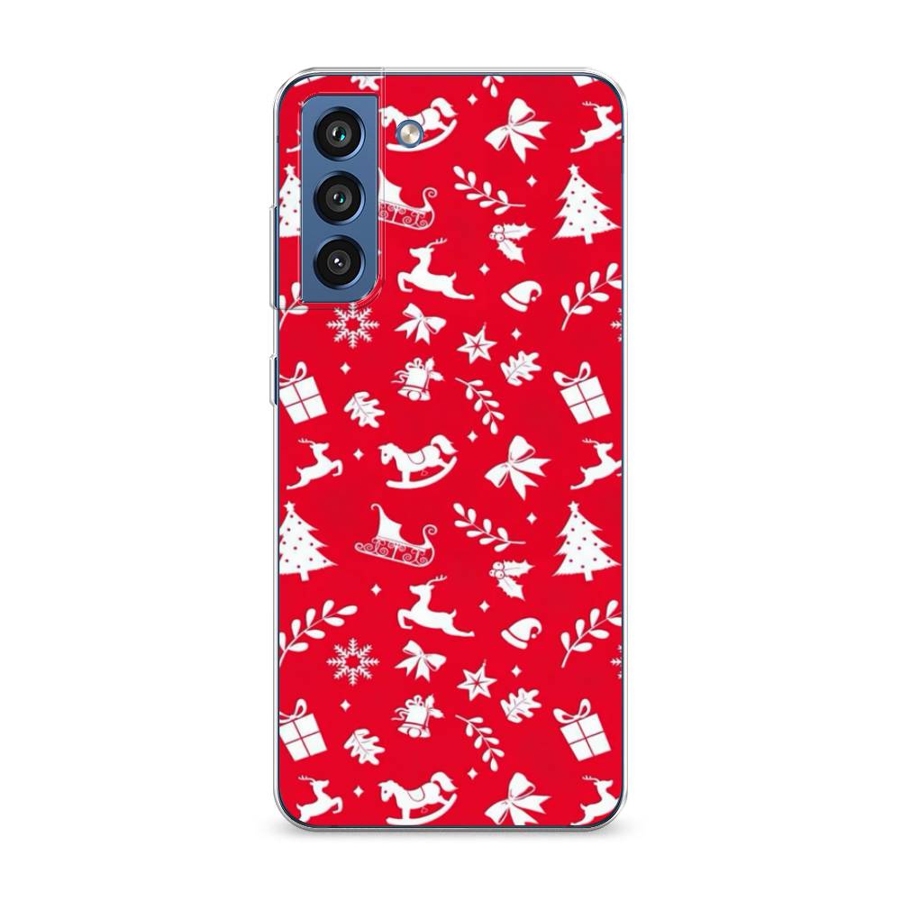 

Чехол на Samsung Galaxy S21 FE 5G "Красный новогодний фон", Красный;белый, 2103050-5