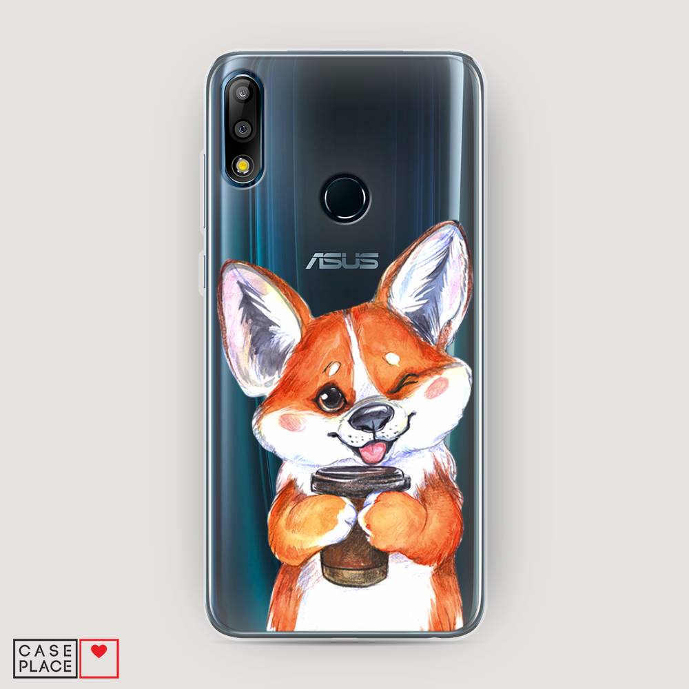 

Чехол на Asus Zenfone Max Pro (M2) ZB631KL "Корги с кофе", Оранжевый;белый, 43850-4