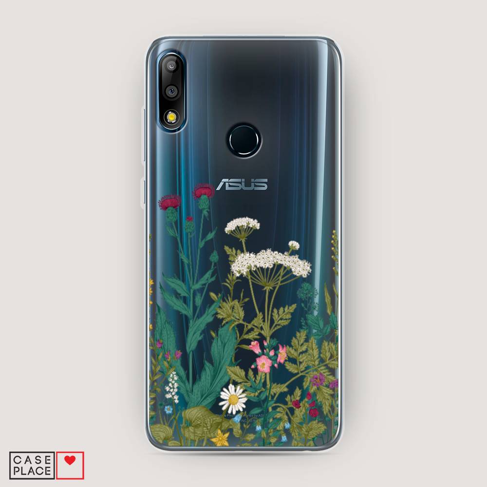 

Чехол на Asus Zenfone Max Pro (M2) ZB631KL "Дикие полевые цветы", Зеленый;розовый;белый, 43850-2