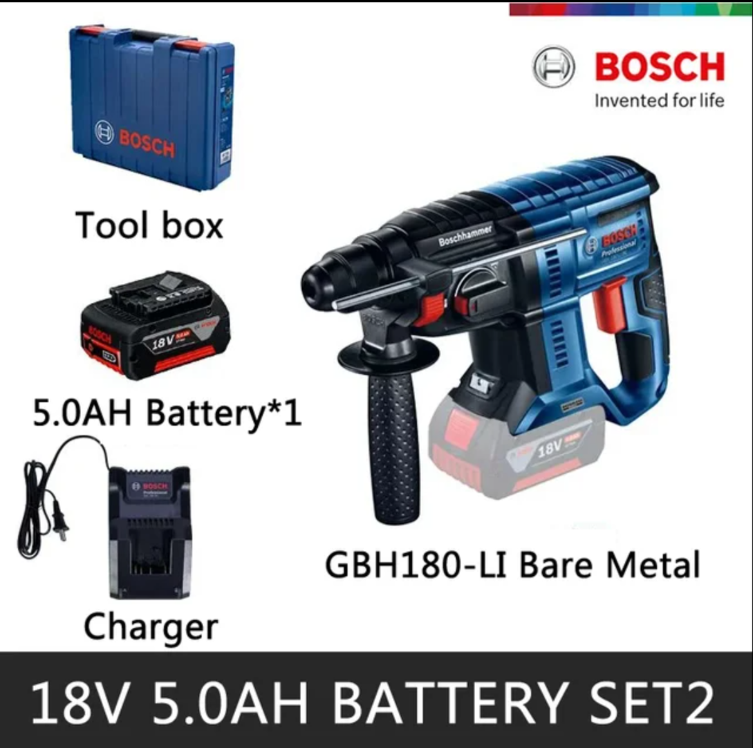 

Перфоратор Bosch GBH 180-LI 3611j11180, кейс, ЗУ, АКБ 5Ah, синий, аккумуляторный, GBH 180-LI