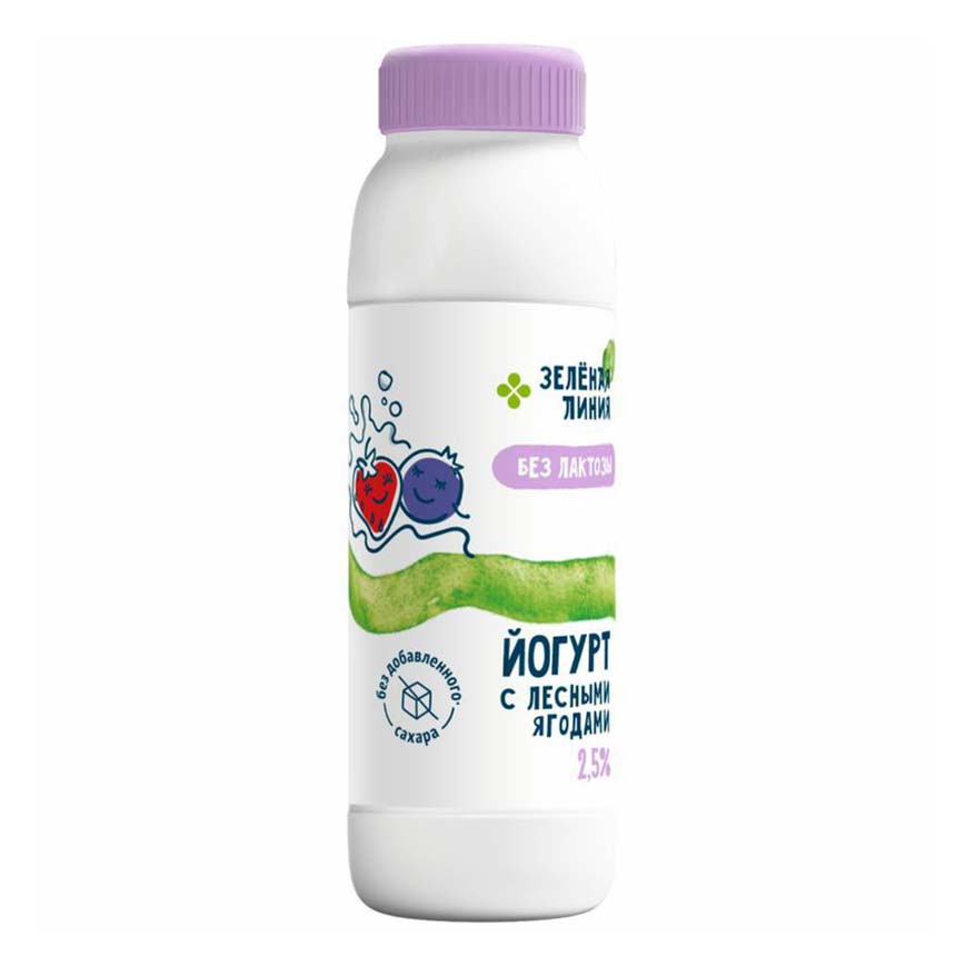 Йогурт питьевой Зеленая линия с лесными ягодами безлактозный 2,5% БЗМЖ 290 г