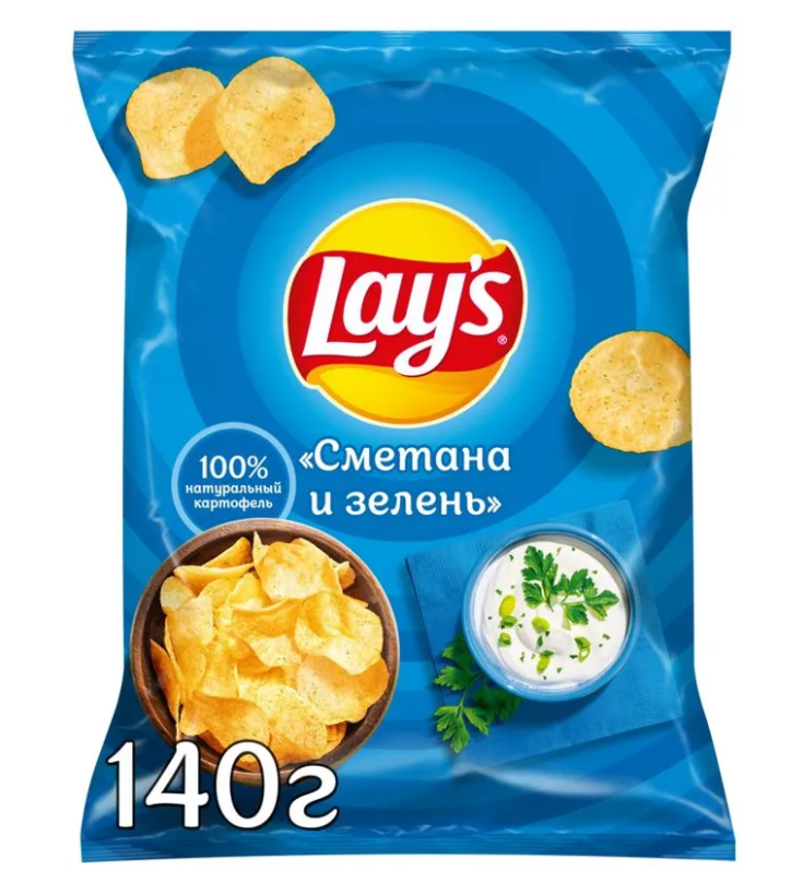 

Картофельные чипсы Lays "Сметана и зелень" 140 гр. 10 шт. Лейс, Lays_Сметана_Зелень