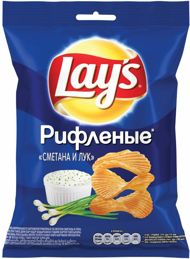 

Картофельные чипсы Lays рифленые "Сметана и лук" 140 гр. 10 шт. Лейс, Lays_Сметана_Лук