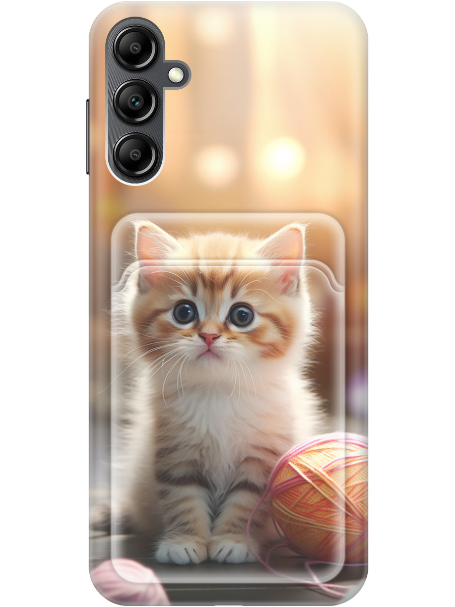 

Силиконовый чехол на Samsung Galaxy A14 с рисунком "Котик и нитки", Белый;желтый;розовый, 20011957