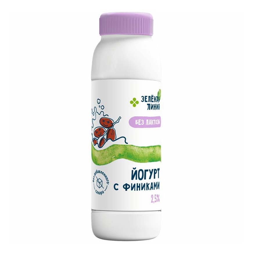 Йогурт питьевой Зеленая линия с финиками безлактозный 2,5% БЗМЖ 290 г